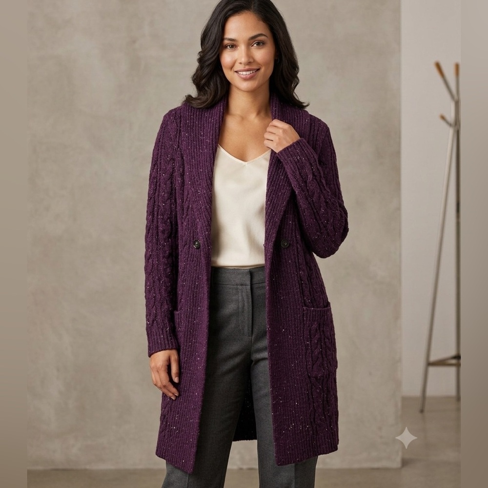 NWT J. Jill Mixed-Texture Chunky Cable Knit Shawl-Collar Cardigan Size S